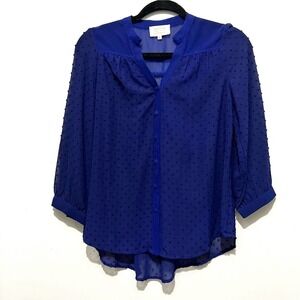 Crescent Designed Exclusively For Stitch Fix Blue Swiss Dot Button Up‎ Blouse S